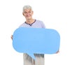 Cheerful Casual Mature Man Holding Speech Bubble Royalty Free Stock Photo