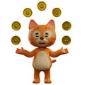 Cheerful Cat 3D Cartoon Illustration juggling coins