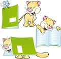 cheerful cat playing and learning with workbook - vector Royalty Free Stock Photo