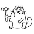 Cheerful cat plumber holds a hammer. Vector illustration.