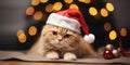 Cheerful cat in Santa Hat Celebrating Christmas at Home Royalty Free Stock Photo