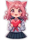 Cheerful Catgirl Holding Heart And Blushing Royalty Free Stock Photo