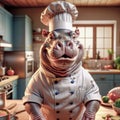 Cheerful Chef Hippopotamus preparing in the kitchen