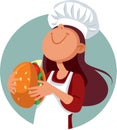 Cheerful Chef Holding a Big Burger Vector Mascot Cartoon Design