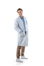 Cheerful chemist in white coat