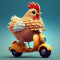 cheerful chicken on a scooter