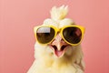 Cheerful chicken with style on pastel background, perfect for fashion shot with text space