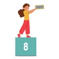 Cheerful Child Girl Character Holding The Number Eight, Representing A Joyful, Engaging Math Learning Concept Royalty Free Stock Photo