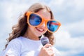 cheerful child singer singing in microphone music style, vocal Royalty Free Stock Photo