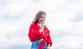 Cheerful child singer singing in microphone music style, vocal Royalty Free Stock Photo