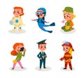 Cheerful Children Depicting Different Profession and Occupation Vector Set Royalty Free Stock Photo