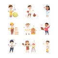 Cheerful Children Depicting Different Professions Like Artist and Gardener Vector Set