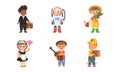 Cheerful Children Depicting Different Professions Like Astronaut and Gardener Vector Set Royalty Free Stock Photo