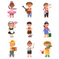 Cheerful Children Depicting Different Professions Like Ballerina and Teacher Vector Set Royalty Free Stock Photo