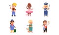 Cheerful Children Depicting Different Professions Like Ballerina and Waiter Vector Set Royalty Free Stock Photo
