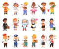 Cheerful Children Depicting Different Professions Like Doctor and Firefighter Big Vector Set Royalty Free Stock Photo