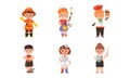 Cheerful Children Depicting Different Professions Like Doctor and Teacher Vector Set Royalty Free Stock Photo