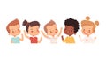 Cheerful children greet, wave their hands and laugh. Vector illustration