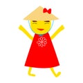 Cheerful Chinese girl in a national hat. Vector illustration in a children`s style Royalty Free Stock Photo