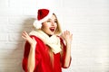 Cheerful Christmas Woman in Red Winter Clothes