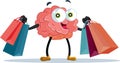 Dopamine Brain Shopping Vector Funny Cartoon Mascot