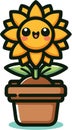 Sunflower with happy expression in a pot clip art illustration isolated on transparent background Royalty Free Stock Photo