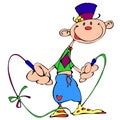 Cheerful clown with a skipping rope