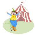 cheerful clown unicycling