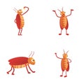 Cheerful cockroach icons set cartoon vector. Various brown cockroach