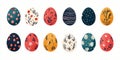 Twelve Colorful Easter Eggs with Floral and Geometric Designs Spring Holiday Decoration AI generated. Royalty Free Stock Photo