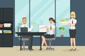 Cheerful Collegues Working in Office, People at Business Meeting Vector illustration