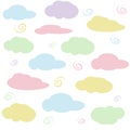 Cheerful colored clouds, children\'s seamless pattern in soft pastel colors.