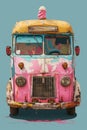 A cheerful colored ice cream van. 3d illustration