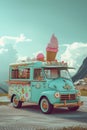 A cheerful colored ice cream van. 3d illustration