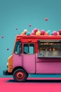 A cheerful colored ice cream van. 3d illustration