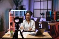 Cheerful confident african american businesswoman, broker in white shirt Royalty Free Stock Photo