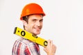 Cheerful construction worker. Royalty Free Stock Photo