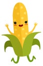 Cheerful corn ear mascot. Cartoon maize character