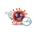Cheerful corona virus zone cartoon character style with clock Royalty Free Stock Photo