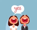 Bride and Groom Saying Yes Vector Cartoon Wedding Invitation
