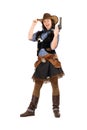 Cheerful cowgirl with a gun Royalty Free Stock Photo