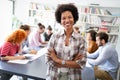 Cheerful coworkers in office during company meeting Royalty Free Stock Photo