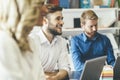 Cheerful coworkers in office