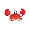 Cheerful crab character with claws raised, cute sea creature with funny face vector Illustration on a white background