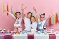 Cheerful crazy kids celebrating birthday party Royalty Free Stock Photo