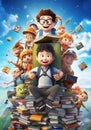 Cheerful Crew. Whimsical 3D Character Poster Highlighting the Joyful Moments of Friends as they Prepare for School
