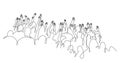 Cheerful crowd cheering illustration. Hands up. Group of applause people continuous one line vector drawing. Royalty Free Stock Photo