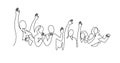 Cheerful crowd cheering illustration. Hands up. Group of applause people continuous one line vector drawing. Audience