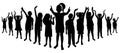 Cheerful crowd of children. Silhouettes of saluting, applauding, happy boys and girls in full growth. Vector illustration Royalty Free Stock Photo