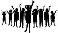 Cheerful crowd of children. Silhouettes of saluting, applauding, happy boys and girls. Vector illustration